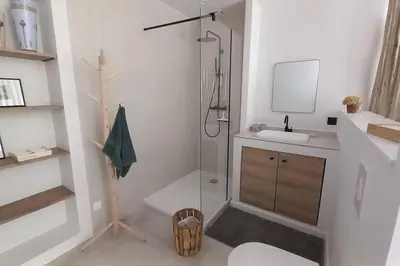 a bathroom with a shower and a sink at Appartement Indépendant avec Jardin et Piscine en Provence in Ventabren
