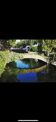a view of a pond with a bridge over it at Studio5 proche Quai Rouget in LʼIsle-sur-la-Sorgue