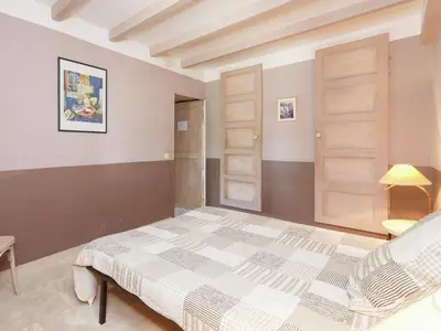a bedroom with a large bed and a door at Cottage in Oppède with Pool and Garden in Maubec