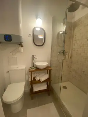 a bathroom with a toilet and a sink and a shower at Studio charmant hyper centre in Aix-en-Provence