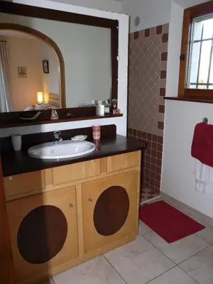 a bathroom with a sink and a mirror at Villa avec piscine Saint Remy de Provence LS1-196 in Saint-Rémy-de-Provence