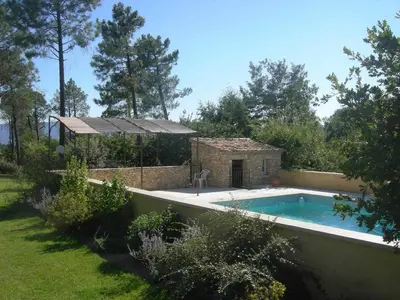 a swimming pool in a yard with a house at Location avec piscine Roussillon LS2-91 in Roussillon
