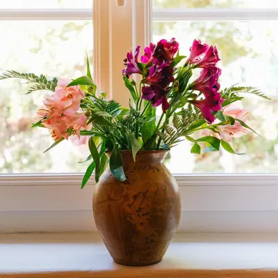 a vase filled with flowers sitting on a window sill at Location vacances maison piscine LIOUX LS2-92 in Lioux