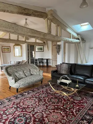 a living room with a couch and a rug at Chez Christel in Apt