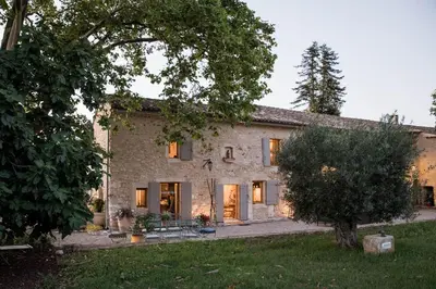 an old stone house with a tree in front of it at Authentique mas avec vue et piscine Eygalieres LS1-447 in Eygalières