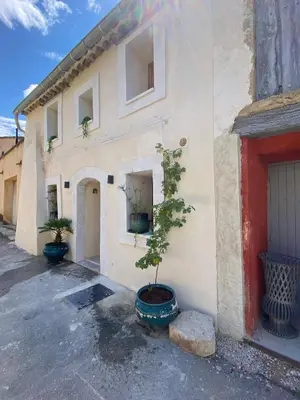 a building with a potted tree in front of it at Cocon Authentique de Roussillon in Roussillon