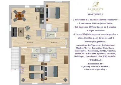 a floor plan of a house with a description at La Réserve Provence in Vaugines