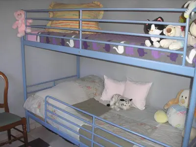 a bunk bed with a dog laying on the bottom bunk at AU BONHEUR et LIBERTÉ in Meyrargues