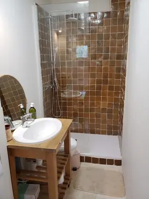a bathroom with a sink and a shower and a toilet at Charming house near village with 5-minutes pedestrian access to old town in Venelles