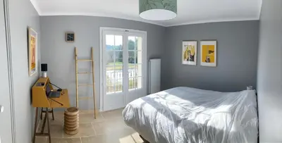 a bedroom with a bed and a ladder in it at Beautiful Property Isle-sur-la-Sorgue in LʼIsle-sur-la-Sorgue