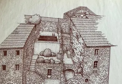 a drawing of a building with at Le charme au centre du village in Ménerbes