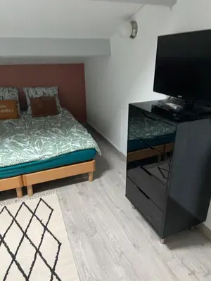 a small bedroom with a bed and a television at Studio 1 personne Vaucluse in Carpentras