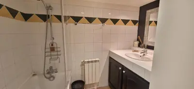 a bathroom with a shower and a sink at Loft in hôtel particulier, city-center, air conditioned in Aix-en-Provence