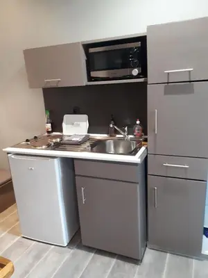 a small kitchen with a sink and a microwave at La Chambrette in Salon-de-Provence
