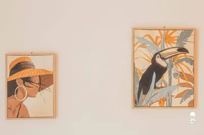 two framed pictures of a bird on a wall at Le Cézanne in Aix-en-Provence