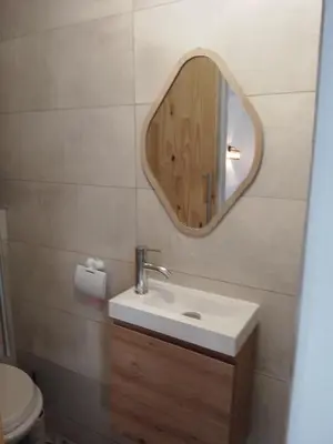 a bathroom with a sink and a mirror at Le passé temps in Éguilles