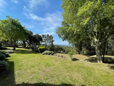 a field of grass with trees and a river at Gîte Le Provence Spacieux 100m2 in Saumane-de-Vaucluse