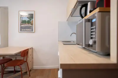 a bathroom with a sink and a shower at Studio Climatisé rdc plein centre in Aix-en-Provence