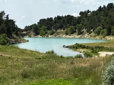 a lake in the middle of a grassy field at MaisonAdèle in Caromb