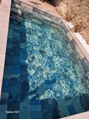 a swimming pool with blue tiles on it at La l isloise in LʼIsle-sur-la-Sorgue