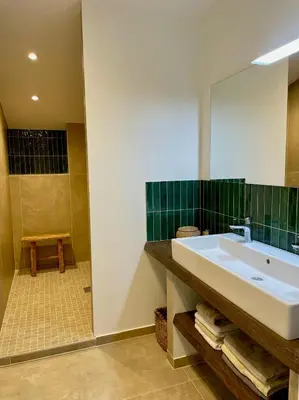 a bathroom with a sink and a mirror at Bright Villa In The Heart Of Luberon in Céreste