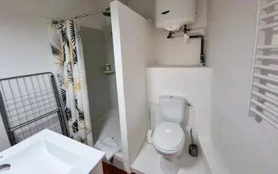 a small bathroom with a toilet and a sink at Cosy downtown studio in Apt