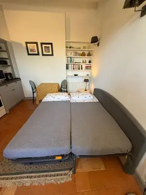 a bedroom with two beds in a room at Le Sainte-Victoire - Studio cosy avec sa jolie terrasse - Centre ville historique in Aix-en-Provence
