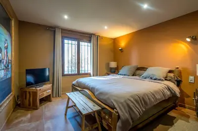 a bedroom with a large bed and a tv at Gite Lucie in Carpentras