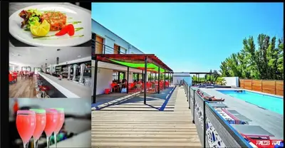 a collage of pictures of a pool and a restaurant at Studio cosy, résidence de tourisme avec piscine in Aix-en-Provence