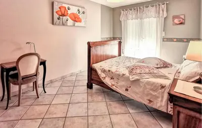 a bedroom with a bed and a desk and a chair at Nice Home In Carpentras in Carpentras