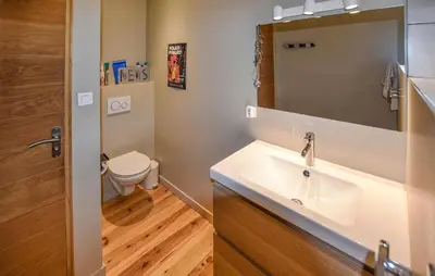 a bathroom with a sink and a toilet at Baumann 1 in Bédoin