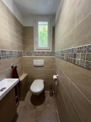 a bathroom with a toilet and a sink at Charmant appartement rénové, à 15 mn d'Avignon et de son festival in Entraigues-sur-la-Sorgue