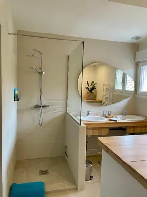 a bathroom with a shower and a sink at Une maison en Provence piscine au pied du Luberon in Mérindol