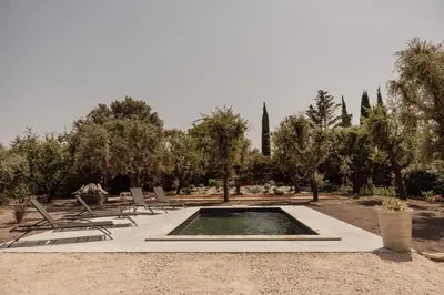 a group of chairs and a pool in a park at La Villa Des Garrigues in Mazan