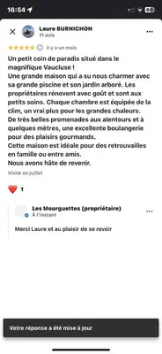 a screenshot of a cell phone with a text message at Les Mourguettes maison familiale avec piscine et garage sur 2000 m2 de terrain en campagne in Carpentras