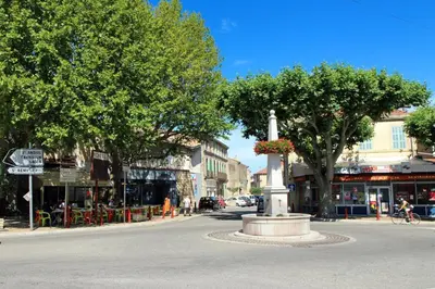 a street with a statue in the middle of the street at Grand appartement spacieux et lumineux à Noves in Noves