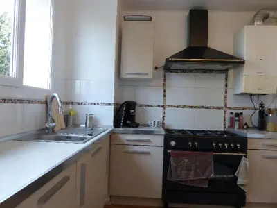 a small kitchen with a stove and a sink at Agréable appartement Montfavet Avignon in Avignon
