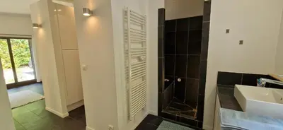 a bathroom with a toilet and a sink and a shower at Villa Rosa peaceful haven 10m from Aix 11 guests in Aix-en-Provence