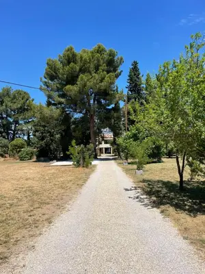 a gravel path leading to a house with trees at Tiny Aix - Maison Odonata in Aix-en-Provence