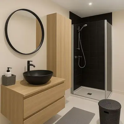 a bathroom with a black sink and a mirror at La Suite 4 Dauphins- Aix en Provence in Aix-en-Provence