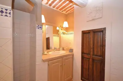 a bathroom with a sink and a mirror at Mas Bosca Brun in Cheval-Blanc
