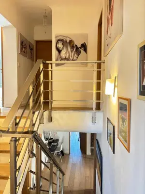 a staircase in a house with a dog on the wall at Saint-Jean-des-Cèdres in Aix-en-Provence