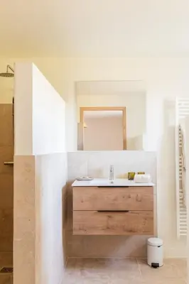 a bathroom with a sink and a mirror at Mas de l'Etoile in Aureille