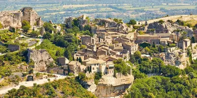 an aerial view of a village on a mountain at Douceur de vivre en Provence in Saint-Saturnin-lès-Avignon