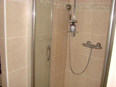 a shower with a glass door in a bathroom at beautiful 4 bedroom villa, pool, Luberon in Cadenet