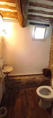 a bathroom with a toilet and a sink at Maison de famille traditionnelle provençale in Gordes