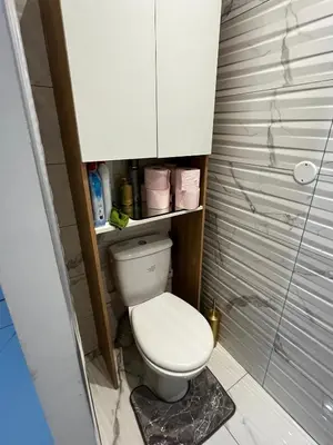 a small bathroom with a toilet and a cabinet at Chambre d'hôtes in Carpentras