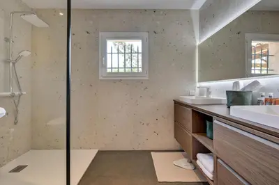 a bathroom with a shower and a sink at La Villa KEF - Domaine & Golf de Pont Royal in Mallemort