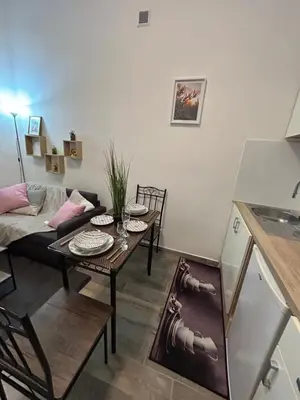 a living room with a table and a couch at T2 centre-ville avec parking privé inclus in Cavaillon