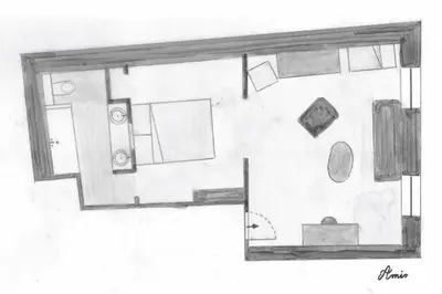 a black and white drawing of a room at Parenthèse en Luberon in Rustrel